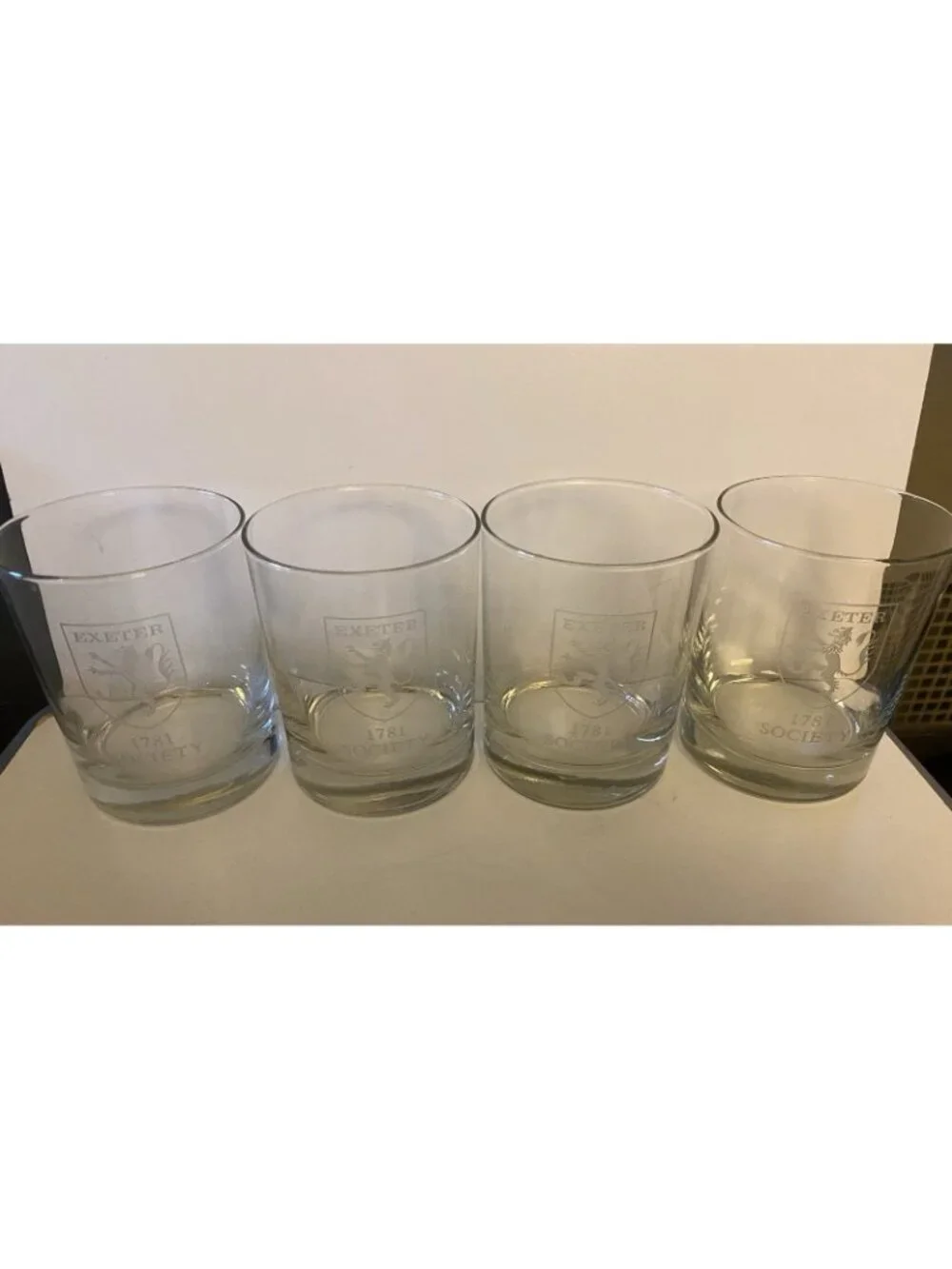 Set of 4 Phillips Exeter Academy 1781 Society Etched Rocks Glasses Low Ball Bar
